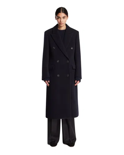 The Row Blue Double-breasted Wool Coat In Blue Blu   #03326c