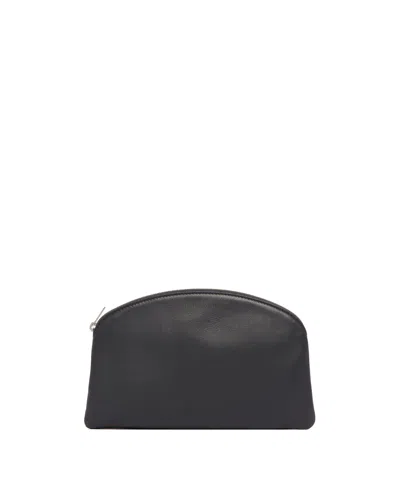 The Row Blue Leather Clutch In Black