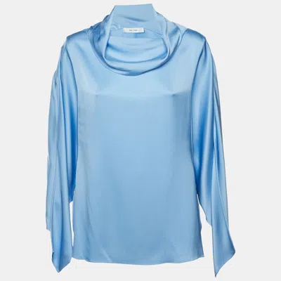 Pre-owned The Row Blue Silk Satin Turtle Neck Blouse L