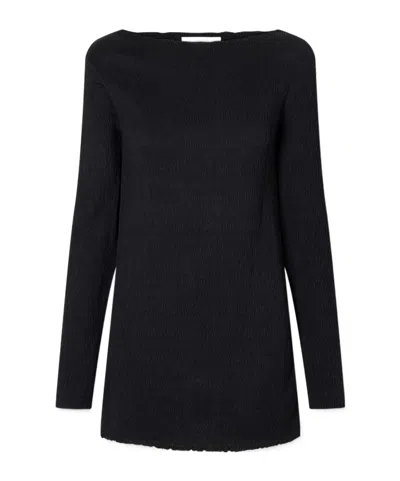 The Row Boat Neck Crinkled Tunic Top In Black