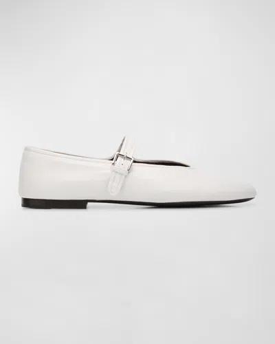 The Row Boheme Leather Mary Jane Ballerina Flats In White