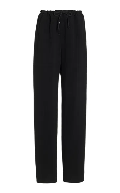 The Row Bonnette Drawstring Wool-blend Straight-leg Pants In Black