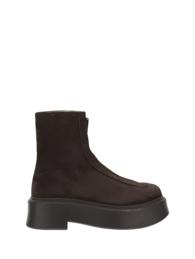 The Row Platform Sole Round Toe Ankle Boots In Dark Brown