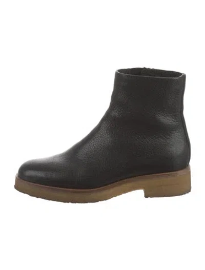 Pre-owned The Row Boris Leather Moto Boots In Black