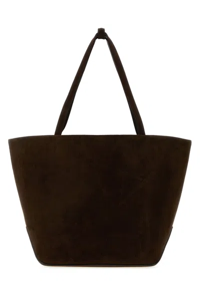 The Row Dark Brown Suede Park Tote Three Shopping Bag