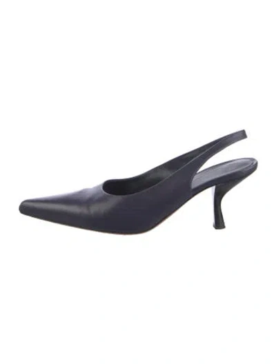 Pre-owned The Row Bourgeoise Leather Slingback Pumps In Blue