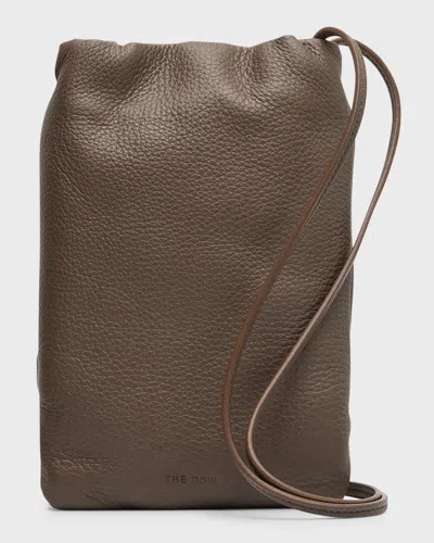 The Row Bourse Phone Case In Grain Leather In Dark Brown