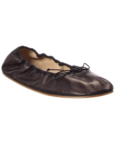 The Row Bow Leather Flat In Brown