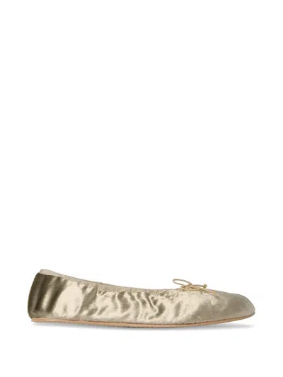 The Row Bow-detail Velvet Ballet Flats In Gold