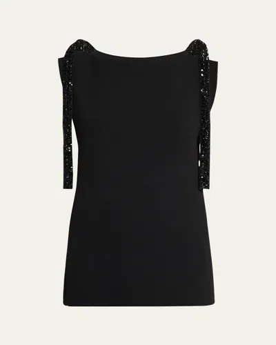 The Row Bozuni Sequined Ribbon Structured Silk Top In Black