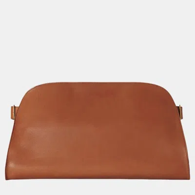 Pre-owned The Row Brandy Calfskin Leather Margaux Ew Clutch In Brown