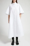The Row Bredel Short-sleeve Band-collar Cotton Maxi Shirtdress In White