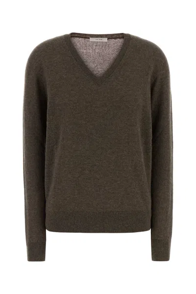 The Row Poesis Cashmere V Neck Sweater Long Sleeves In Brown
