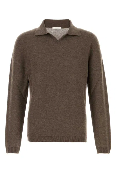 The Row Cashmere Ripley Polo Shirt Long Sleeves In Brown