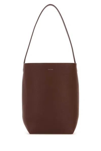 The Row Brown Leather Large N/s Park Shopping Bag In Bwod Burnt Wood