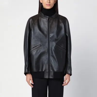 The Row Brown Leather Zipped Jacket