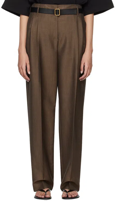 The Row Brown Lonan Trousers In Dbe Dark Beige