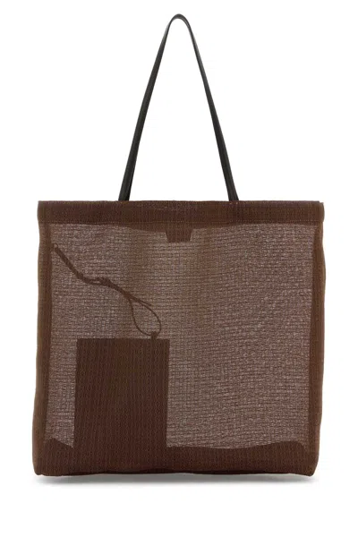 The Row Brown Mesh Barn Shopping Bag In Gray
