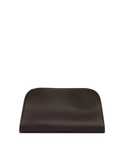 The Row Brown Peggy Leather Clutch In Brown Marrone   #3d322d