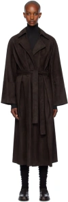 The Row Poseidone Suede Coat In Dbr Dark Brown
