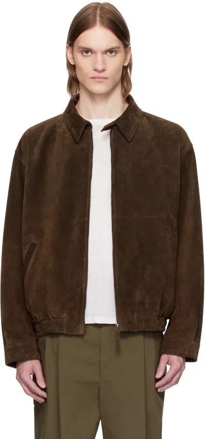 The Row Brown Ronan Suede Jacket In Bod Brown Wood