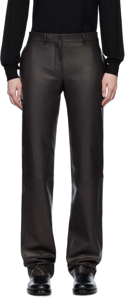 The Row Brown Selviese Leather Pants In Dbr Dark Brown