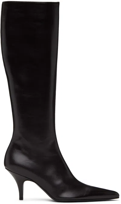 The Row Brown Sling Boots In Dark Brown