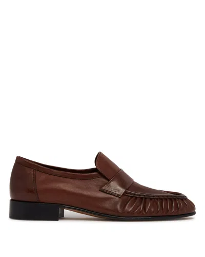 The Row Leather Grained Soft Loafer In Brown