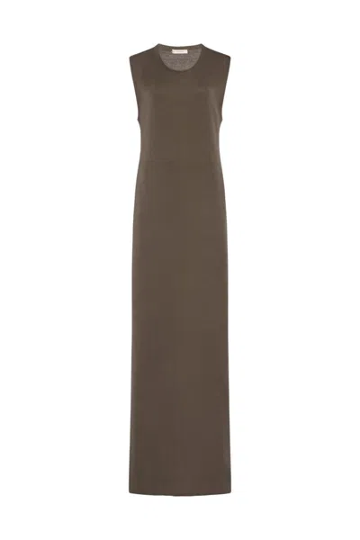The Row Brown Solid Round Neck Maxi Dress
