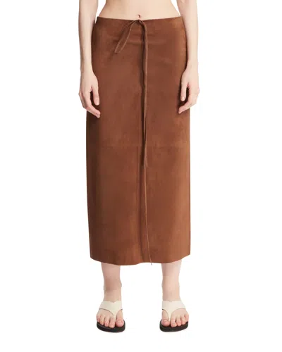 The Row Brown Suede Midi Skirt