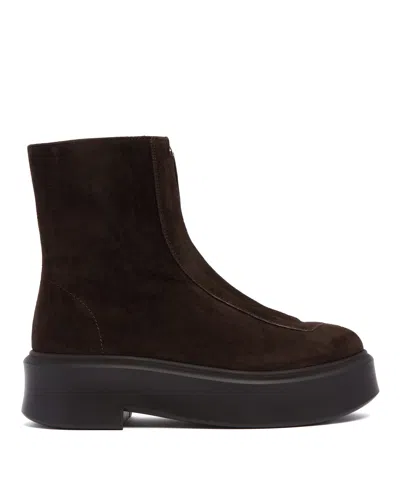 THE ROW BROWN SUEDE ZIP ANKLE BOOTS