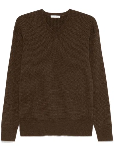 The Row Cashmere Blend V-necked Sweater In Brown