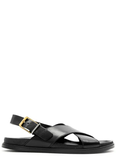 The Row Buckle Leather Sandals In Black