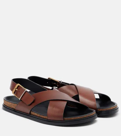The Row Buckle Leather Sandals In Brown