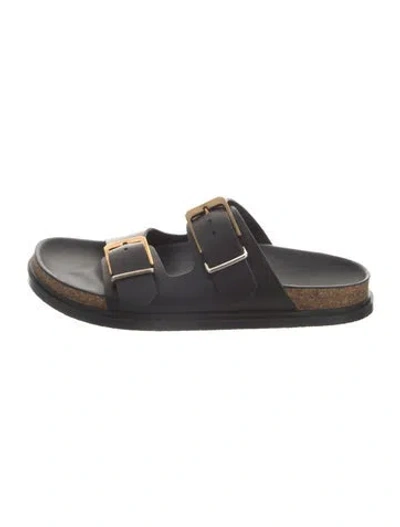 Pre-owned The Row Buckle Leather Slides In Black