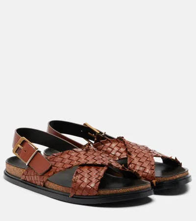 The Row Buckle Leather Slingback Sandals In Brown