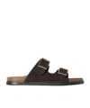 The Row Leather Dual-buckle Slide Sandals In Brown