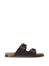 The Row Leather Dual-buckle Slide Sandals In Brown