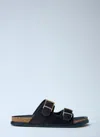 The Row Leather Dual-buckle Slide Sandals In Brown