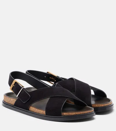 The Row Buckle Suede Sandals In Black