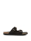 The Row Leather Dual-buckle Slide Sandals In Brown