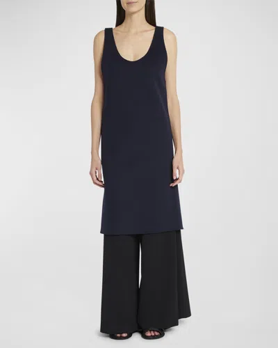 The Row Bumi Scoop-neck Sleeveless Button-vented Dress In Blue