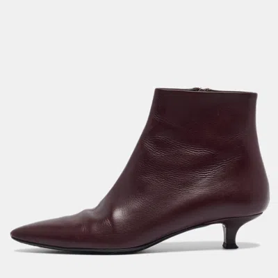 Pre-owned The Row Burgundy Leather Ankle Boots Size 37