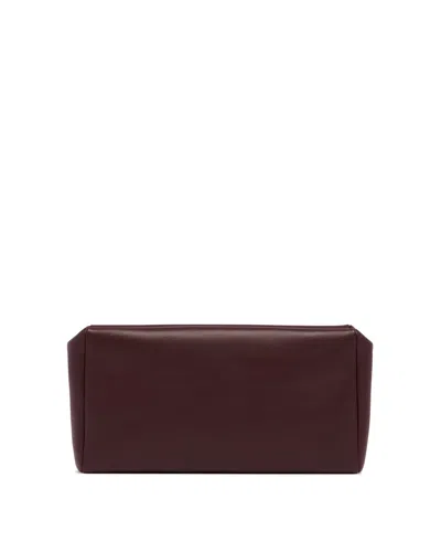 The Row Burgundy Square Compact Leather Clutch In Brown