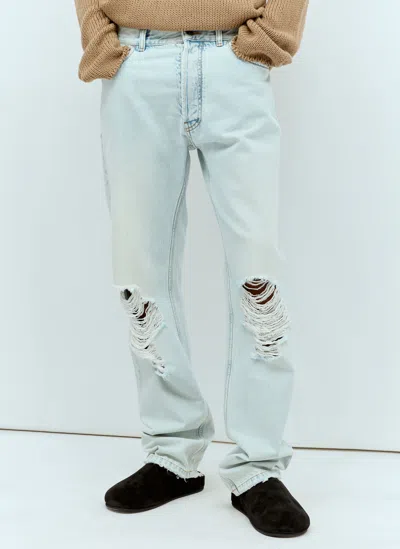 The Row Burted Distressed Straight Jeans In Blue