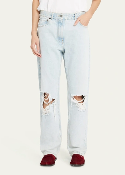 The Row Burty Distressed Midrise Straight Jeans In Bleached White