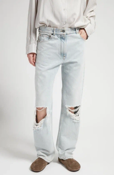 The Row Burty Mid-rise Distressed Straight Jeans In Bleached