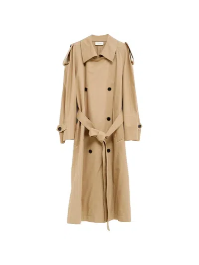 The Row Button Belted Coat In Nude