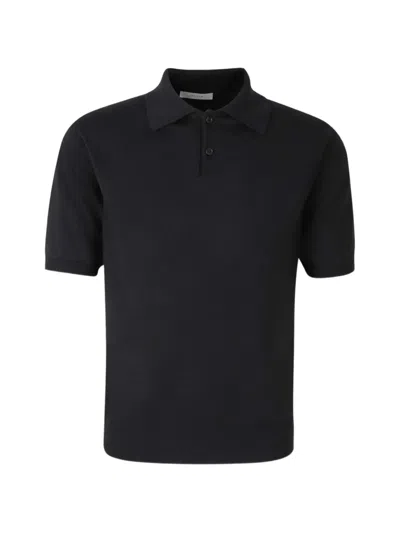 The Row Button Linen Polo Shirt In Black