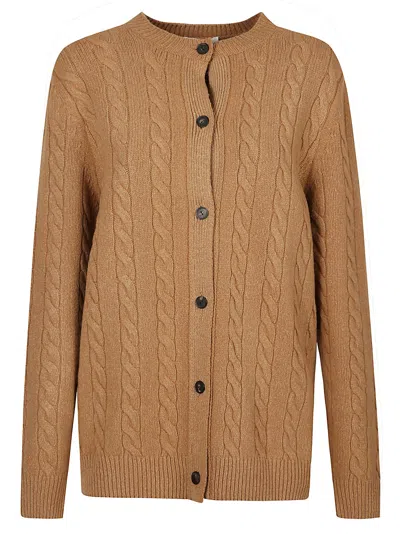 The Row Cable Knit Cardigan With Round Neckline And Button-down Front In Brown